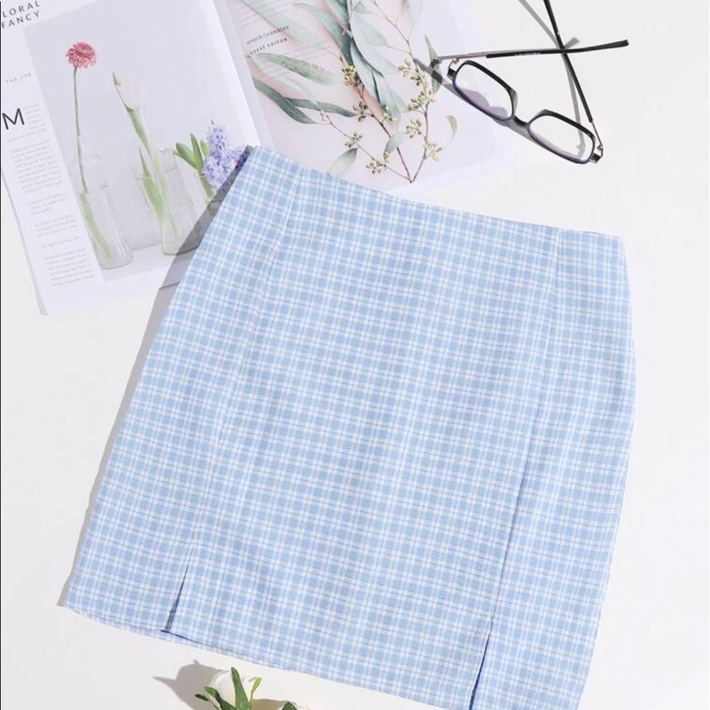 baby blue plaid skirt